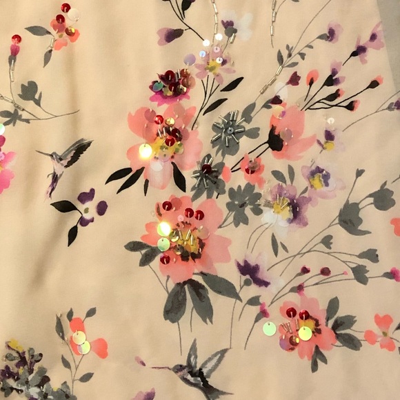 Express Peach w Sheer Beaded Floral Overlay Top - Picture 3 of 5